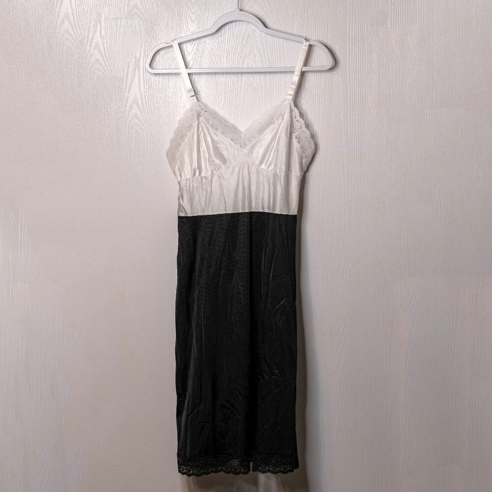 Vintage Black and White Slip Dress Lingerie Nightgown -  Size 34 - 100% Cotton